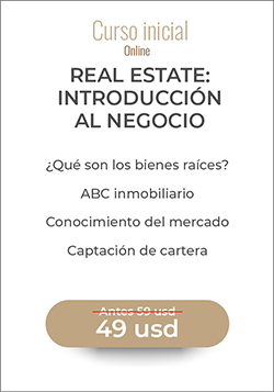 Banner de curso inicial: Real Estate, introducción al negocio. Precio: 49 USD.
