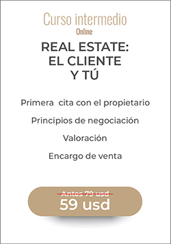 Banner de curso intermediio: Real Estate, el cliente y tú. Precio: 59 USD.